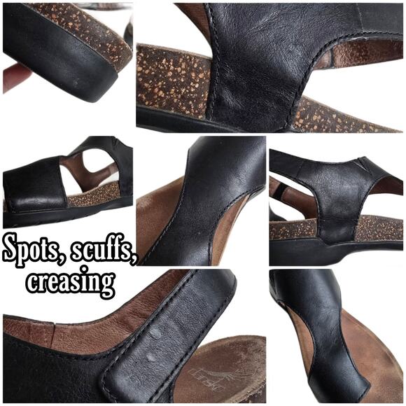 Black Leather Sandals Dansko Reece Size EU40 US 9.5-10 Toe Loop Sandal - Picture 9 of 14